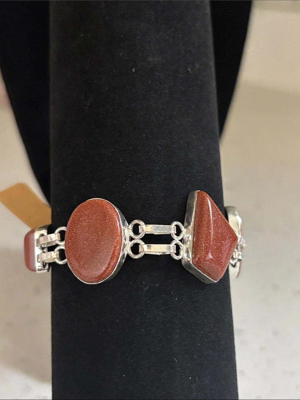Goldstone Link Silver Bracelet - Shimmery Brown Gemstone